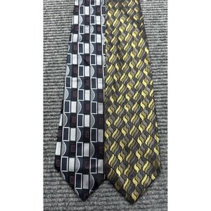Bachrach Ties Mens Silk Made in Italy Lot of 2 Gray Gold Geometric Woven Pattern